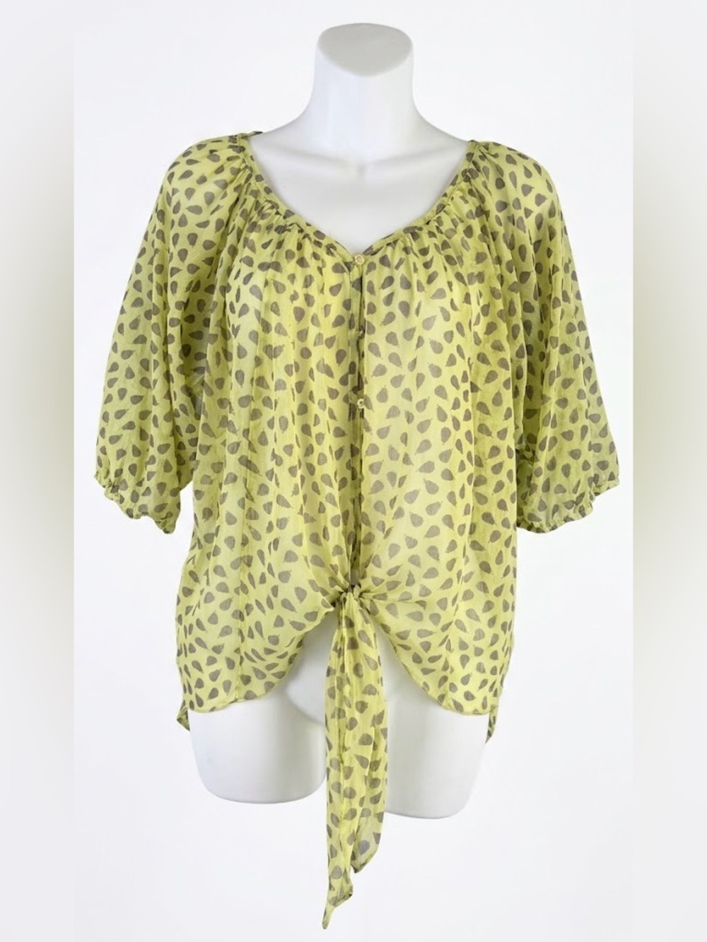 Love, Fire Yellow-Green Pear Tie-Front Peasant Blouse 🍐